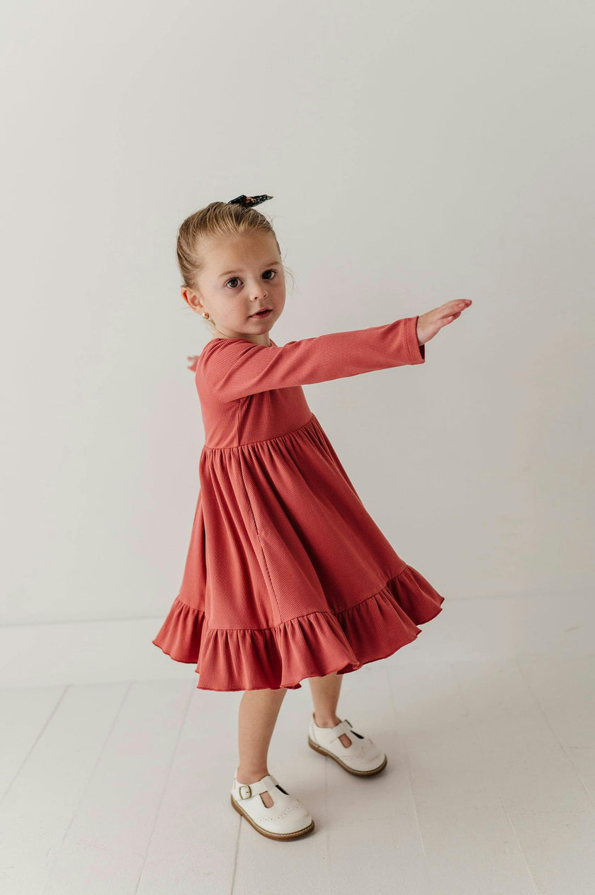 Girls Ribbed Ballet Dress in Dusty Cedar