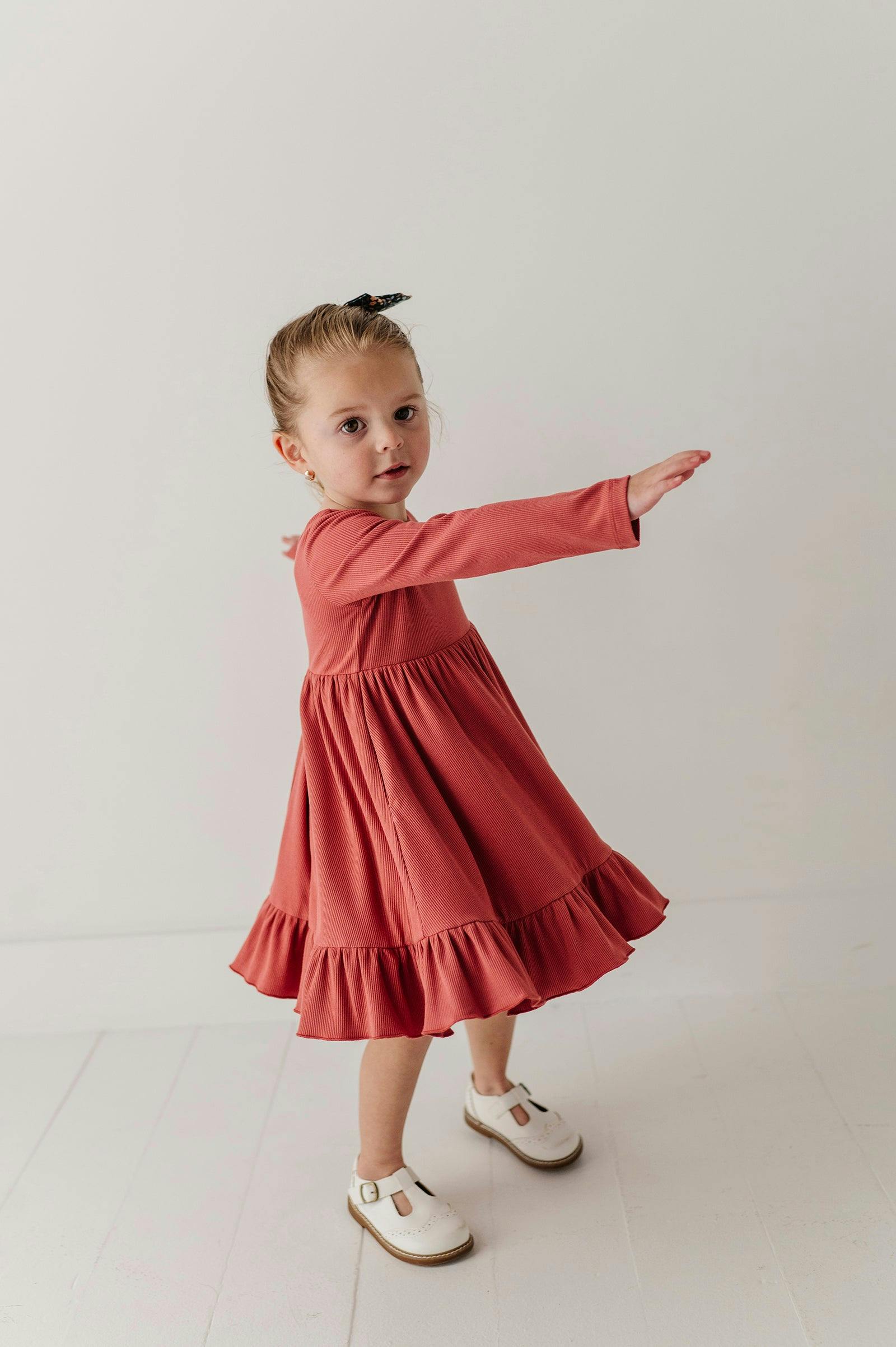 Girls Ribbed Ballet Dress in Dusty Cedar