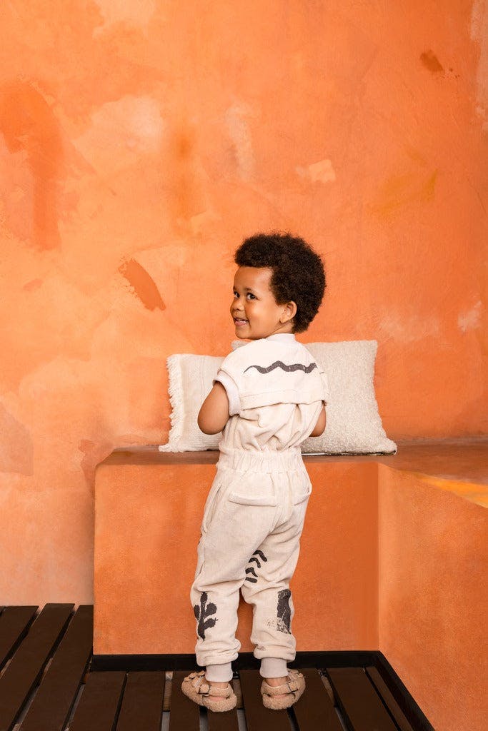 Kids Print Terry Short Ribbed Sleeve Zip-Up Flightsuit