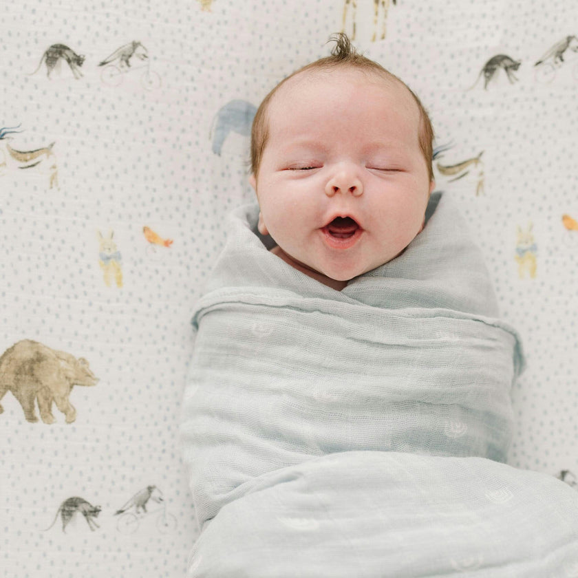 Cotton Muslin Swaddle Blanket - Blue Rainbow