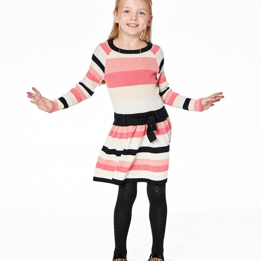 Striped Knit Dress Beige Black and Pink