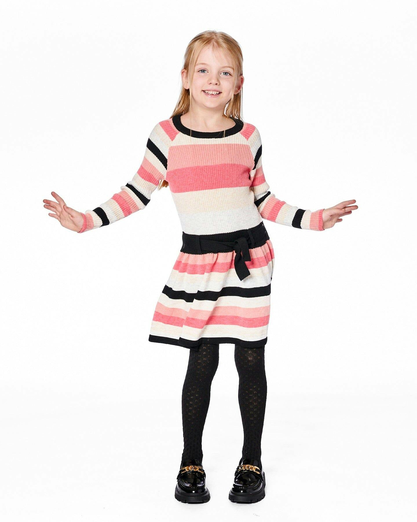 Striped Knit Dress Beige Black and Pink