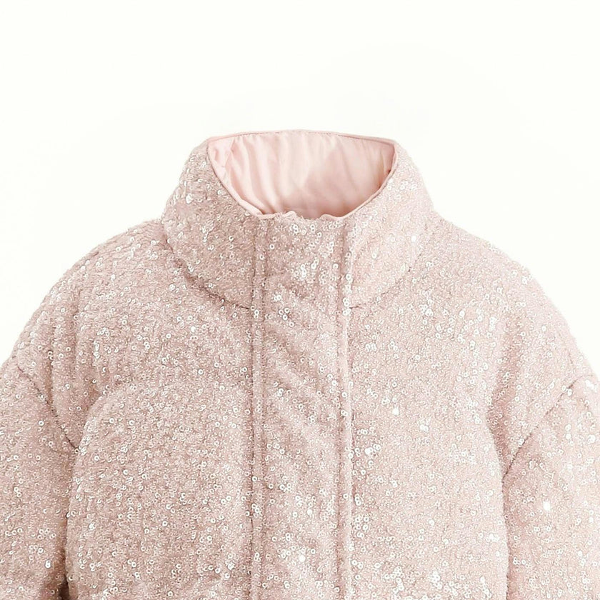Pink Glitter Puffer Jacket