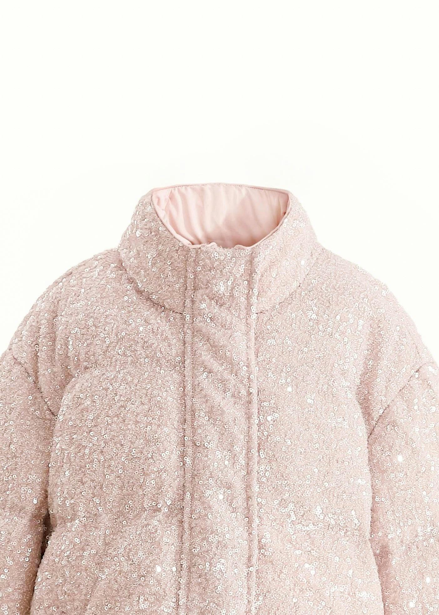 Pink Glitter Puffer Jacket
