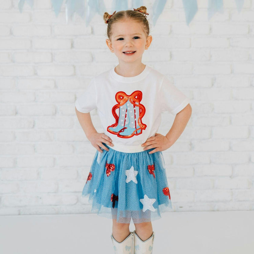 Patriotic Cowgirl Patch Short Sleeve T-Shirt - White
