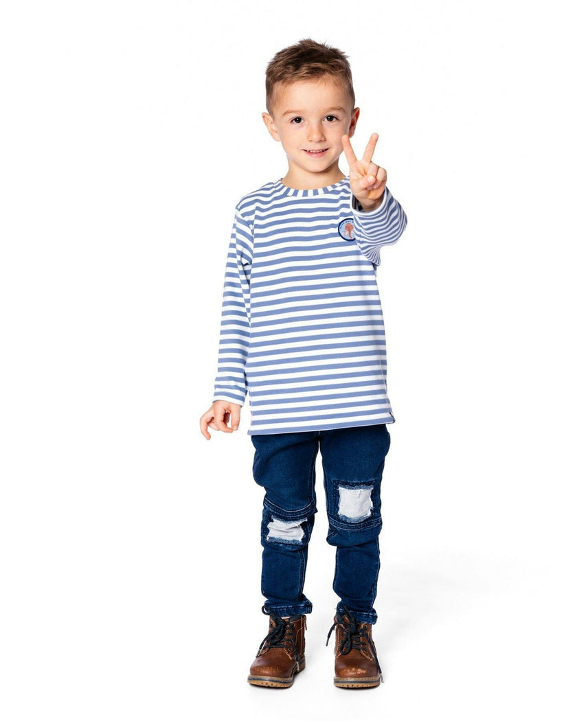 French Terry Blue Denim Pants With Contrasting Patch