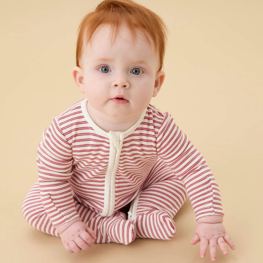 Red Stripe Clever Zip Baby Pajamas