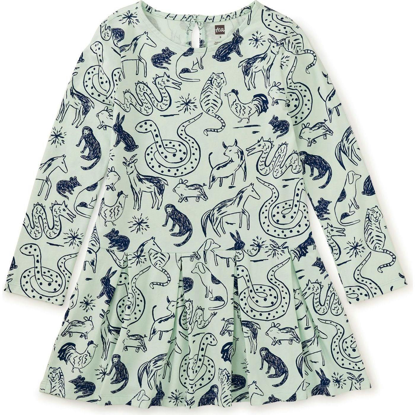 Long Sleeve Pleated Skater Dress, Green