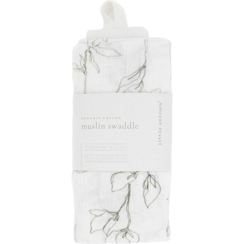 Organic Cotton Muslin Swaddle Blanket - Pencil Floral
