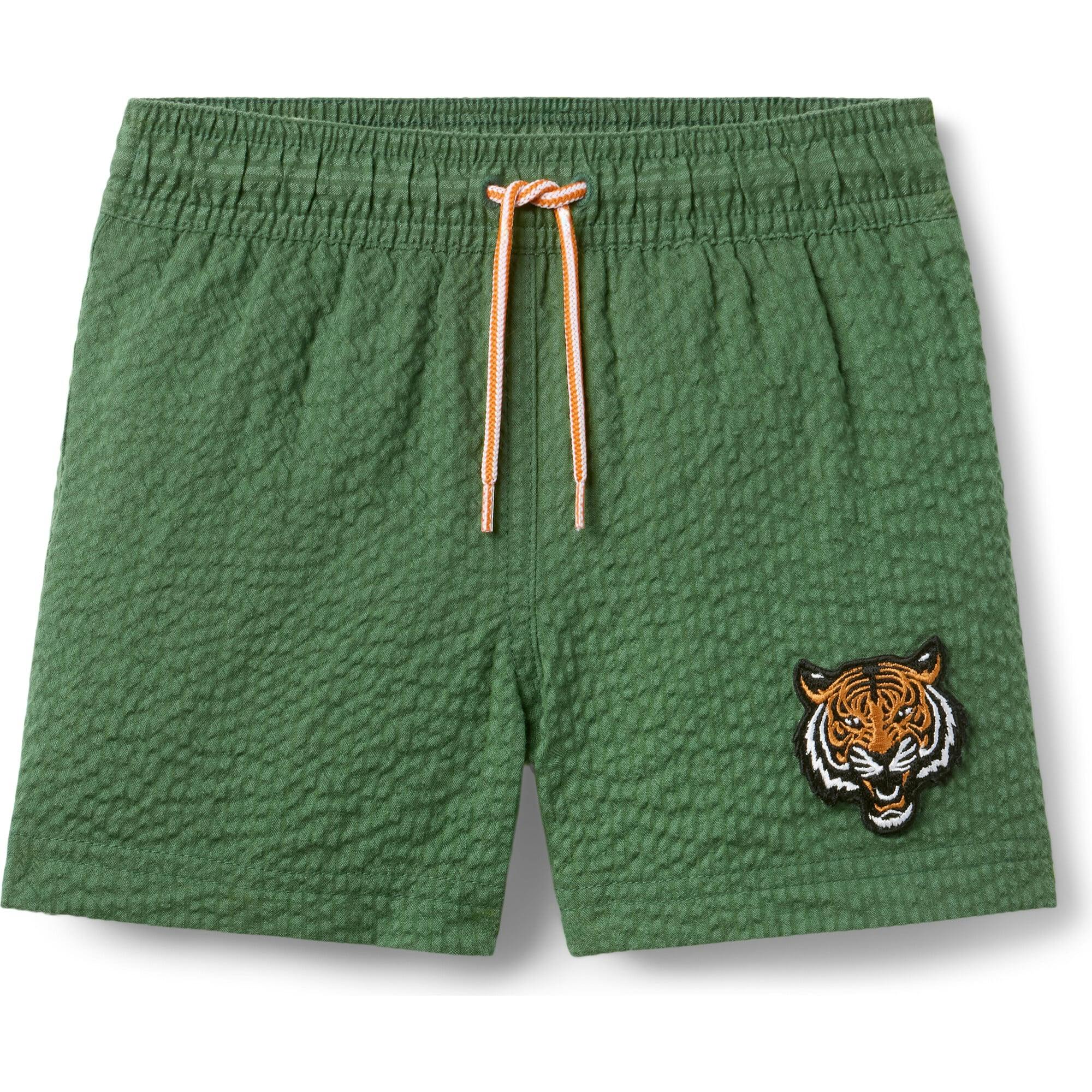 Recycled Seersucker Tiger Swim Trunk, Green