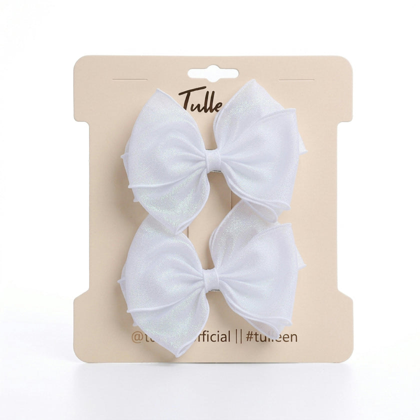 Sparkle White Bow Hair Clip Set