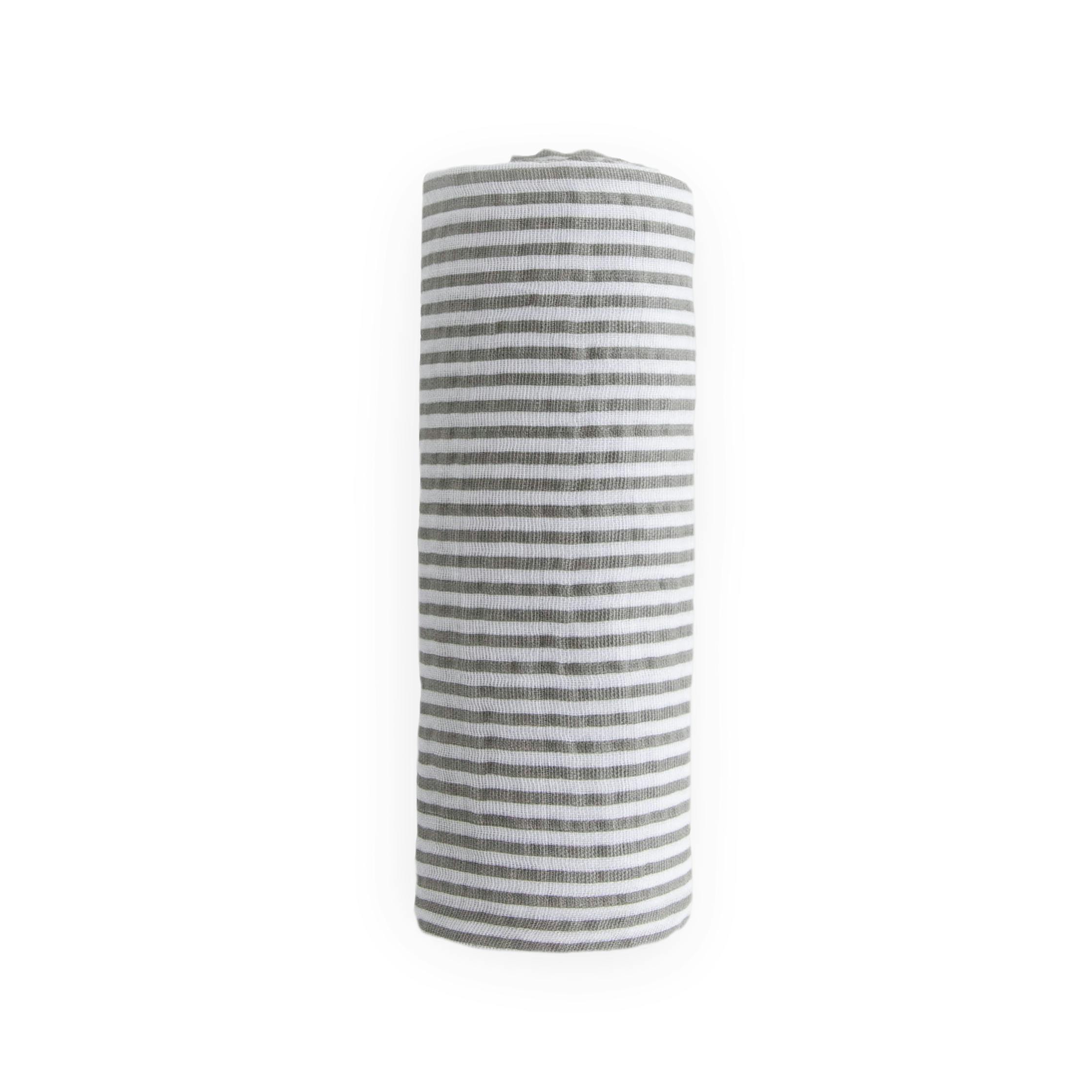 Cotton Muslin Swaddle Blanket - Grey Stripe