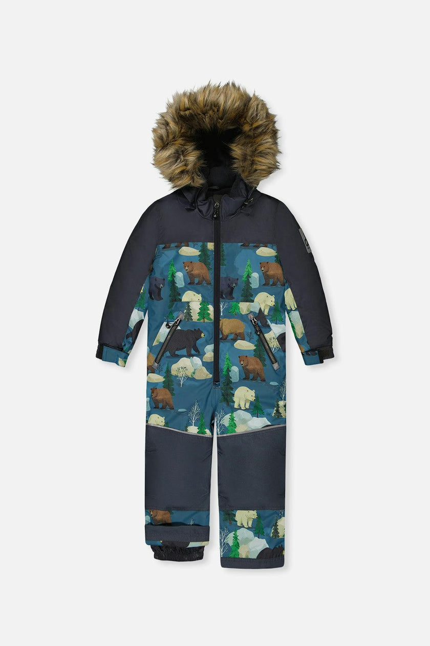 Kids One Piece Discover Snowsuit Blue Bear Print