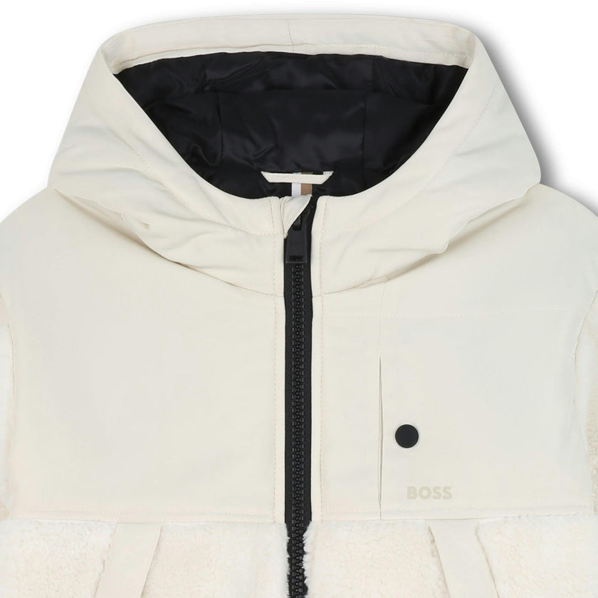 Cream Hooded Jacket with Plush Panels