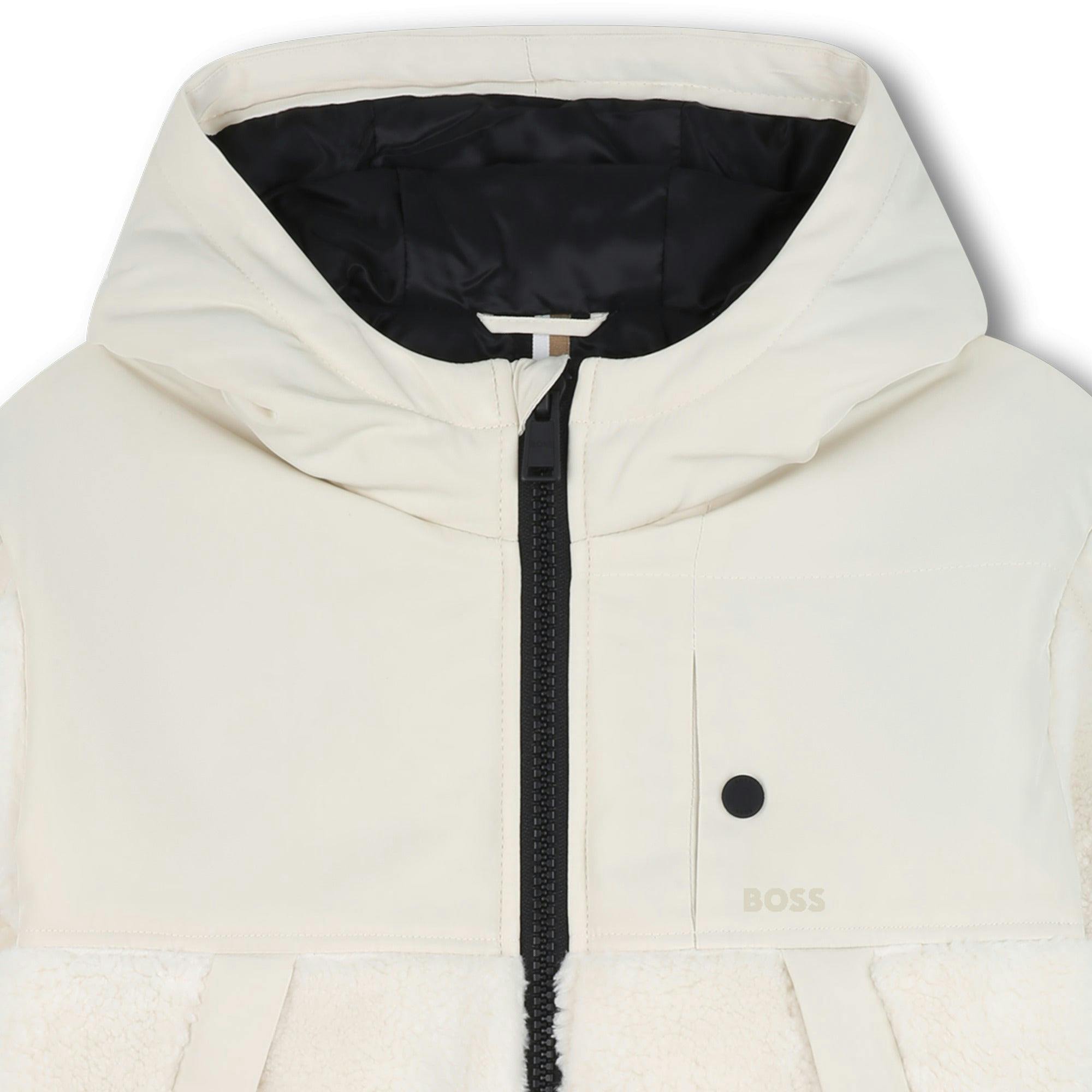 Cream Hooded Jacket with Plush Panels