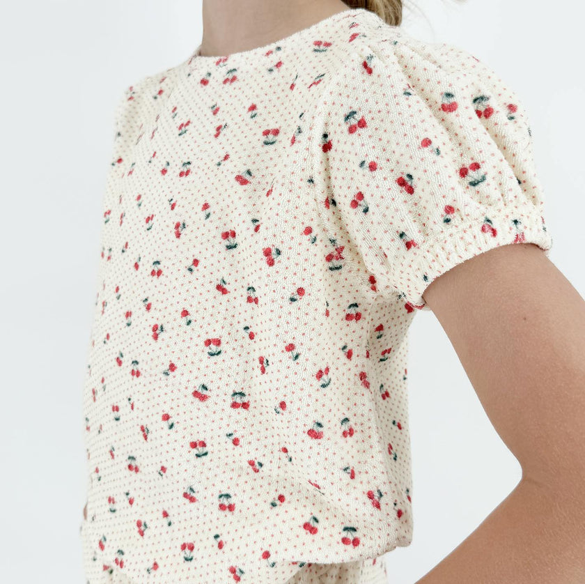 girls summer cherries french terry top and short set