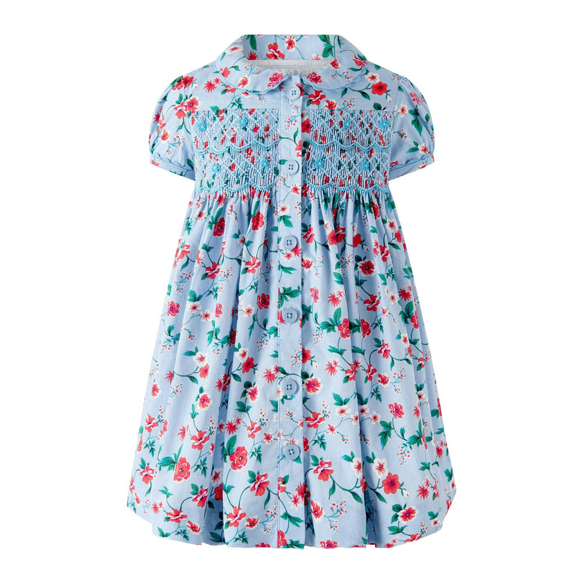 Blue Smocked Button-Front Dress and Bloomers