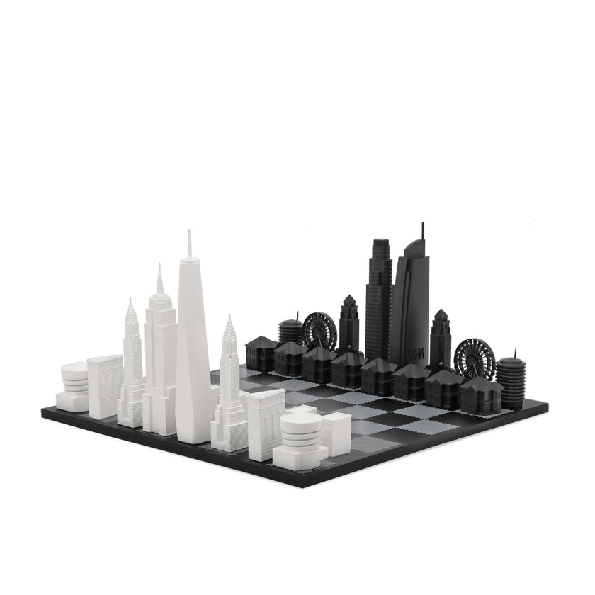 Chess Set Acrylic LOS ANGELES with Wood Map Board