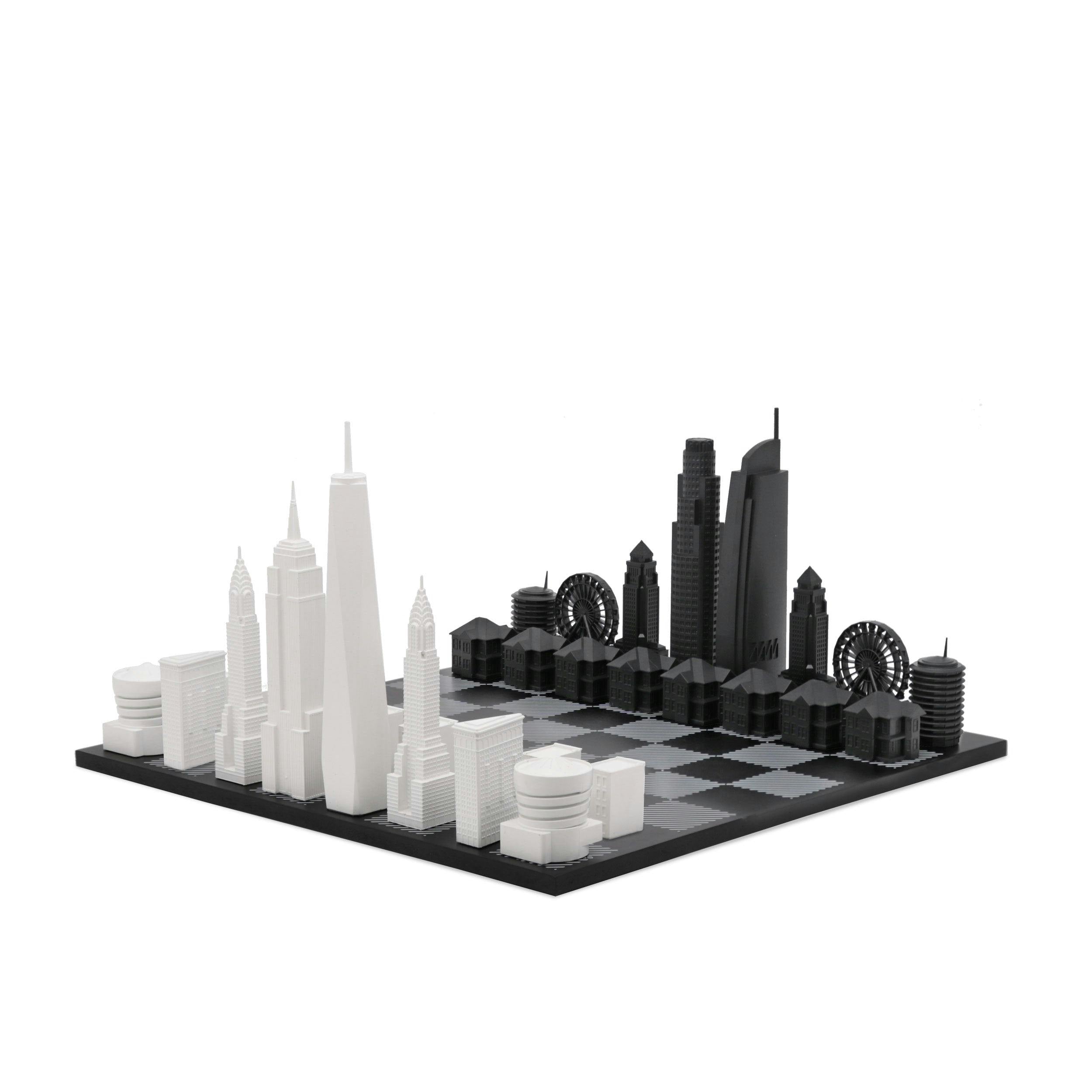 Chess Set Acrylic LOS ANGELES with Wood Map Board