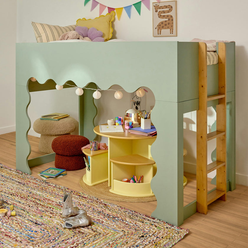 Lido Wave Convertible Low-Profile Bunk Bed in Light Sage/Honey