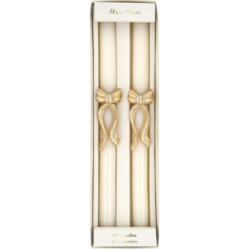 Gold Stripy Bow Table Candles
