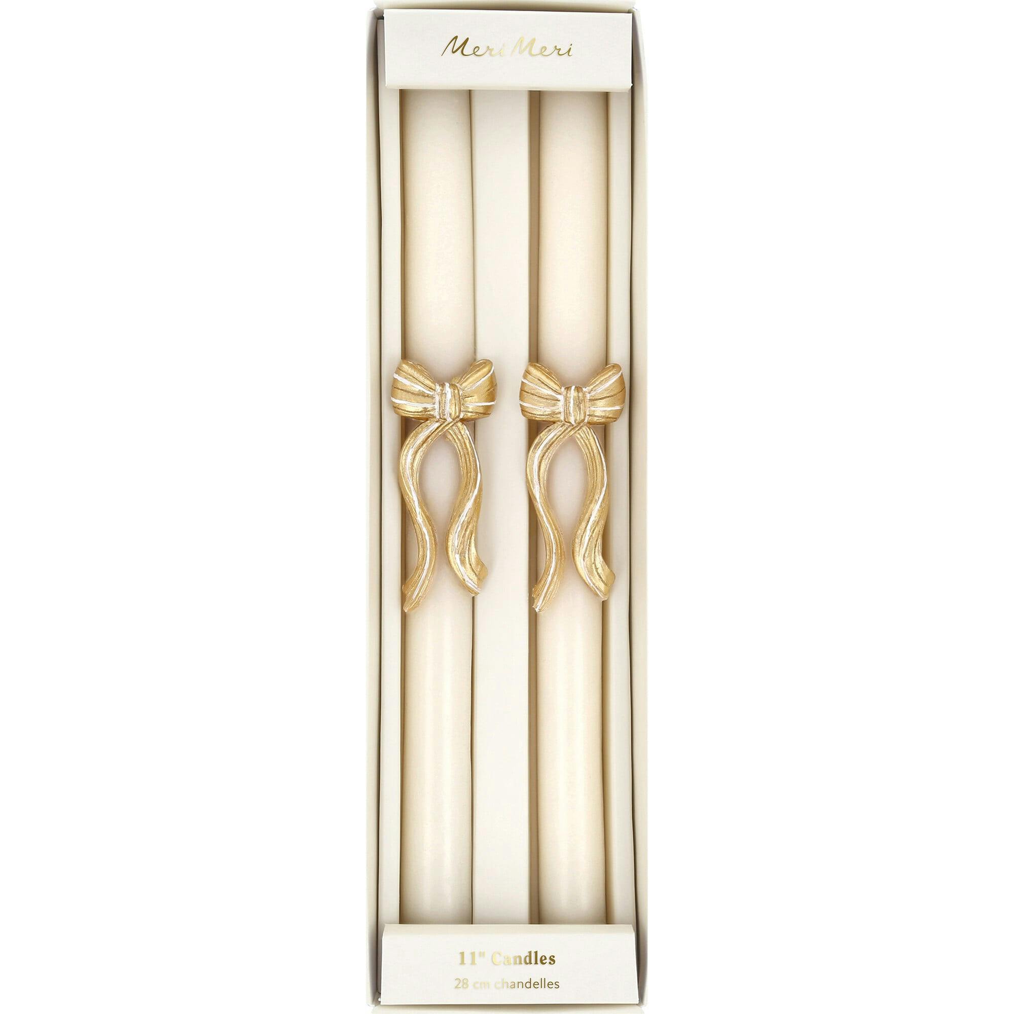 Gold Stripy Bow Table Candles