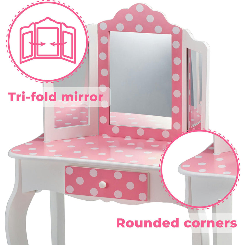 Teamson Kids Wooden Polka Dot 2-Pc. Play Vanity