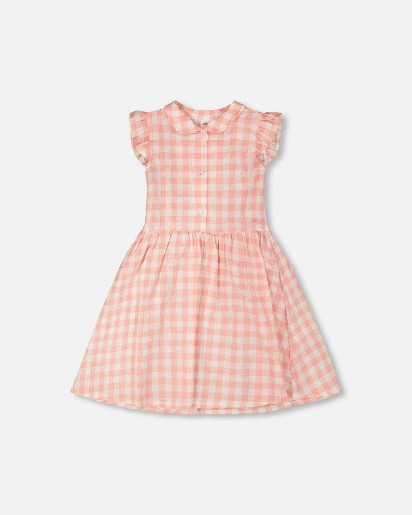Sleeveless Button Down Dress Pink Gingham