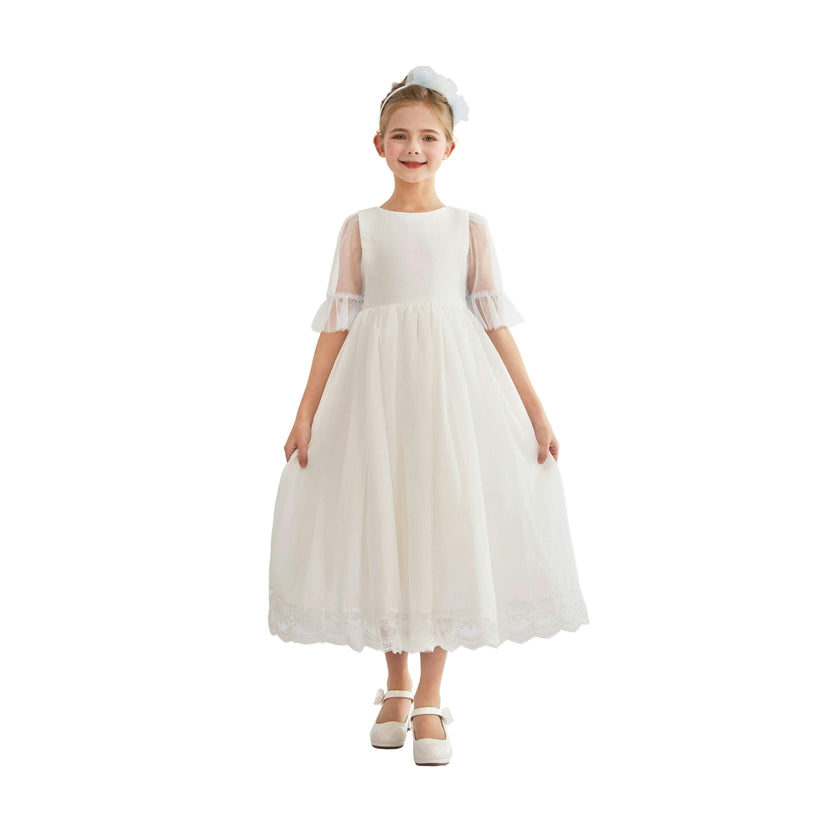 White Montessa Formal Dress with Lace Trim