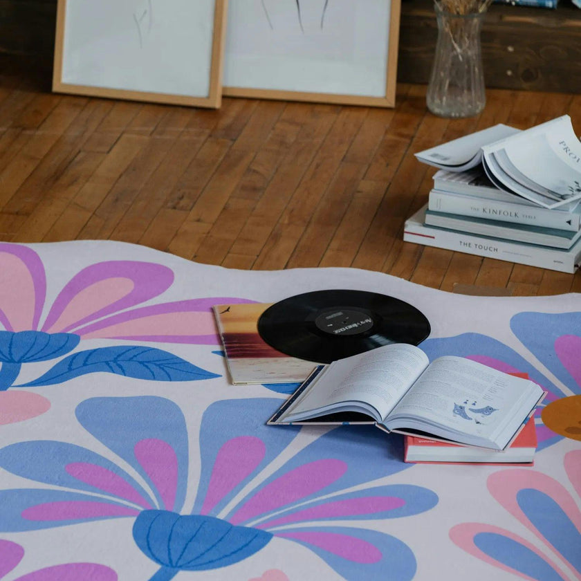 Lavender Base Purple Floral Wavy Rug by Jessica Miller