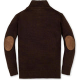 Organic Half Zip Pullover Sweater with Elbow Patches, Brown