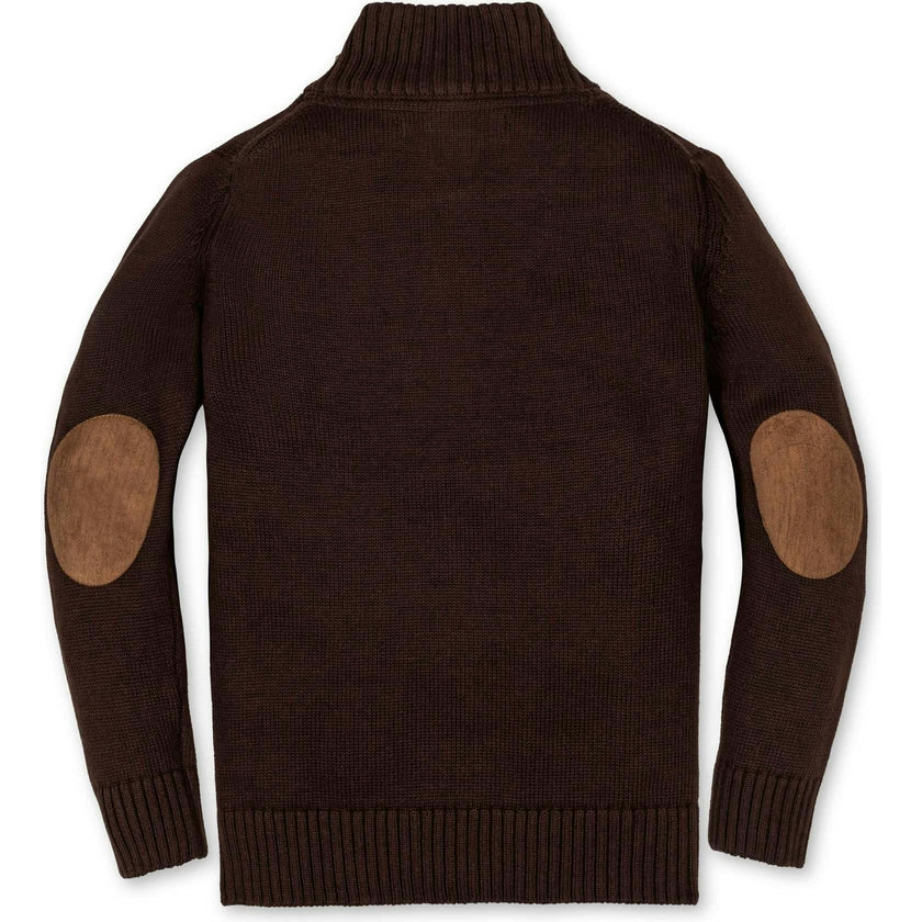 Organic Half Zip Pullover Sweater with Elbow Patches, Brown
