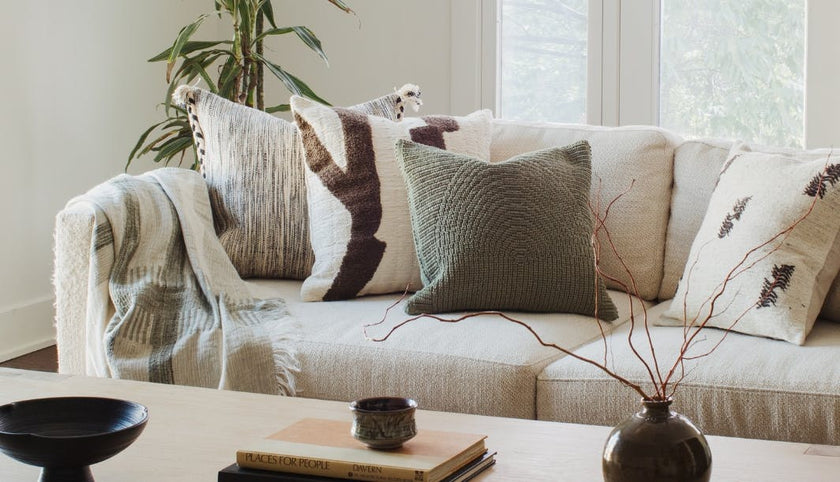 Abstract Leaf Green & Beige Accent Pillow