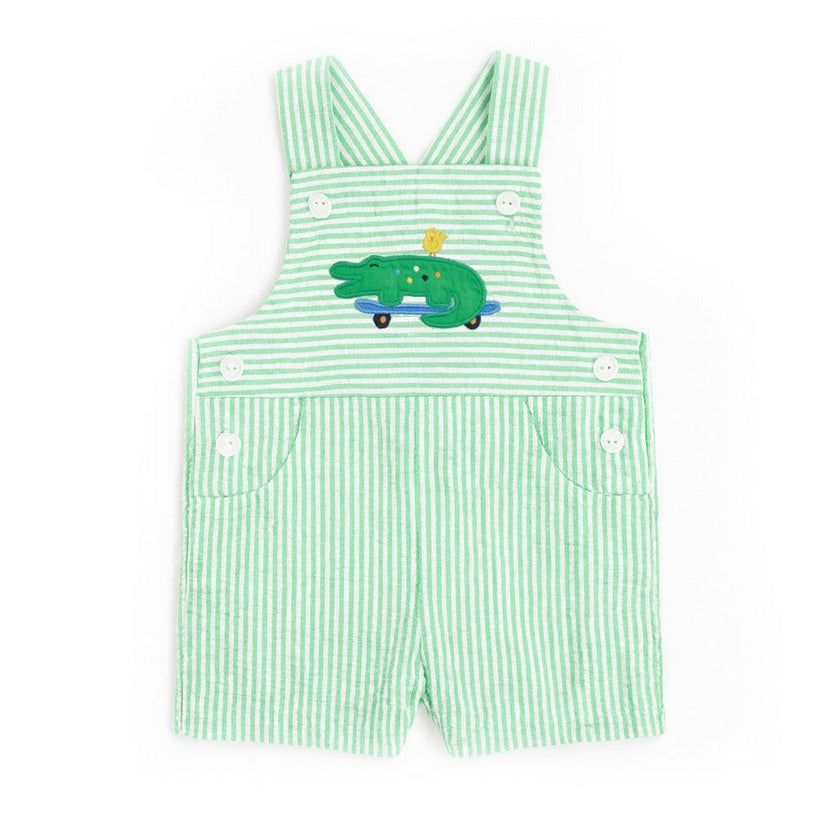 Seersucker Shortall With Skateboarding Gator