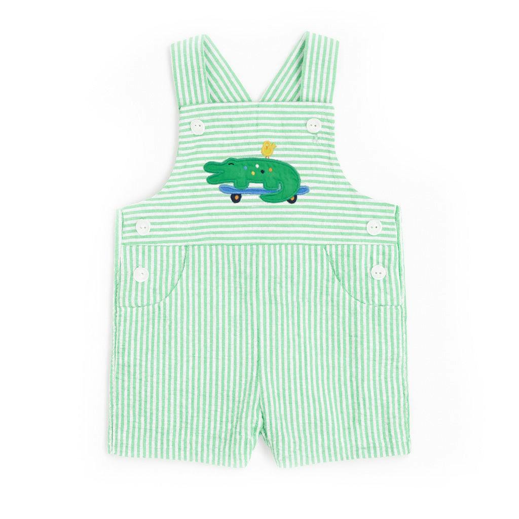 Seersucker Shortall With Skateboarding Gator
