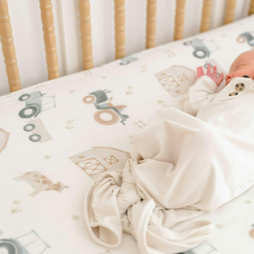 Charlie Farmhouse Tractor Crib Fitted Sheet for Baby Nursery