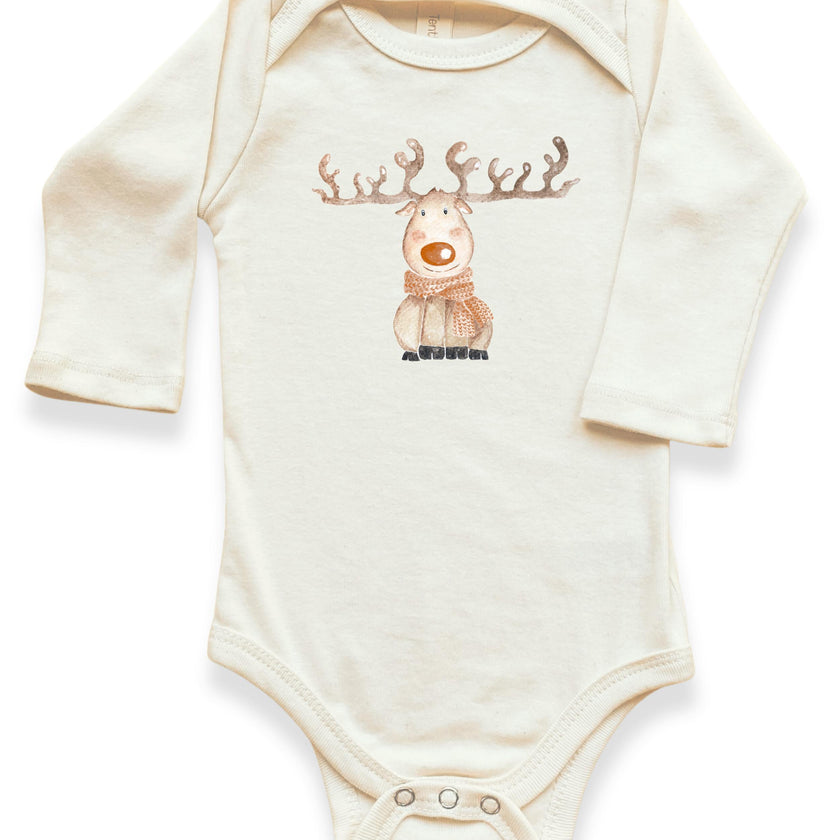 Reindeer Organic Baby Bodysuit Long Sleeve