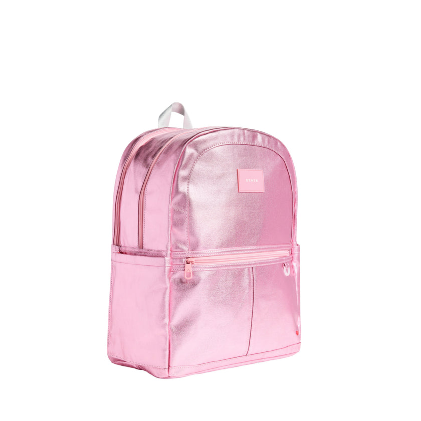 Kane Double Pocket Large Backpack, Metallic Pink/Silver