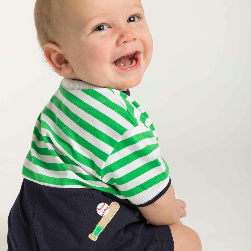 Stripe Knit Shortall With Baseball Field