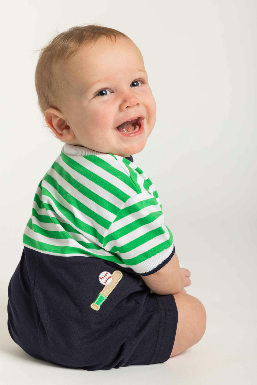 Stripe Knit Shortall With Baseball Field