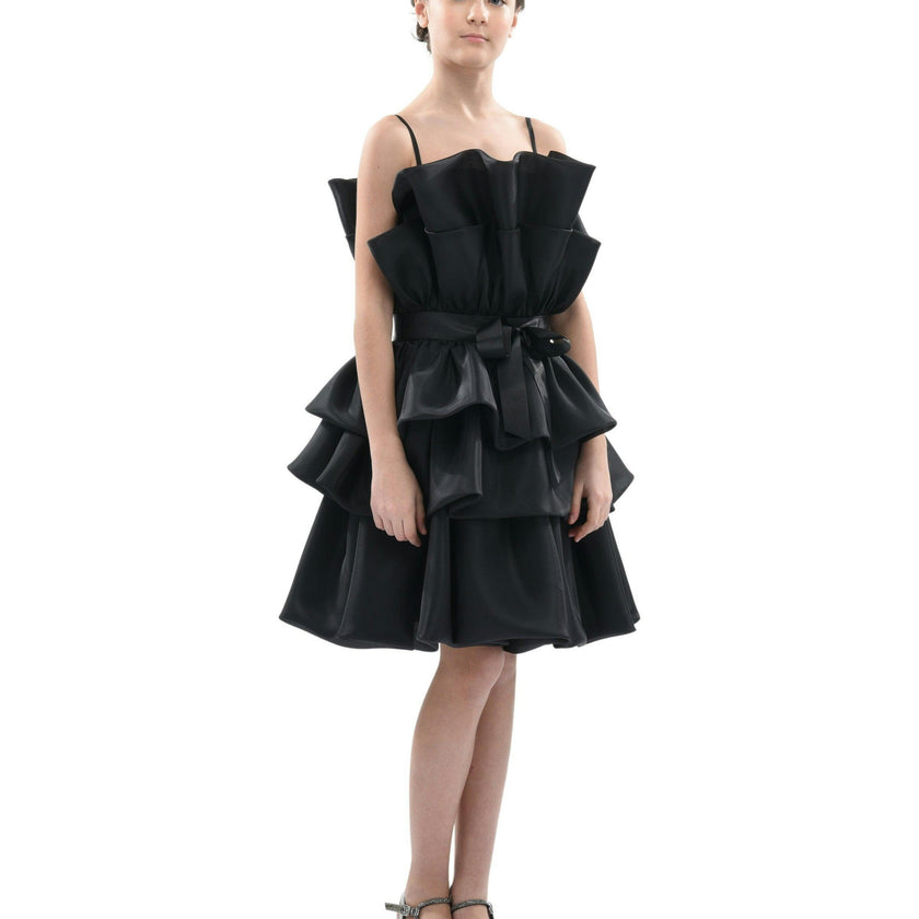 Black Noella Ruffle Bow Dress
