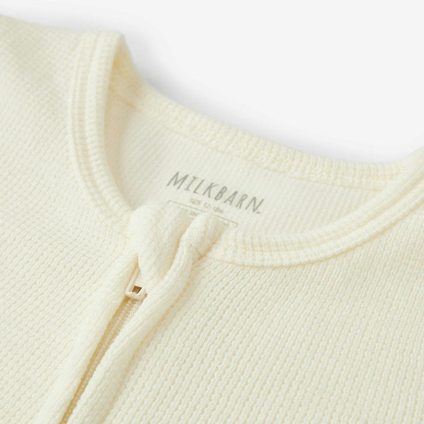 Cream Waffle Zipper Pajama
