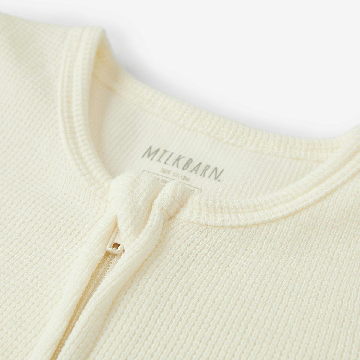 Cream Waffle Zipper Pajama