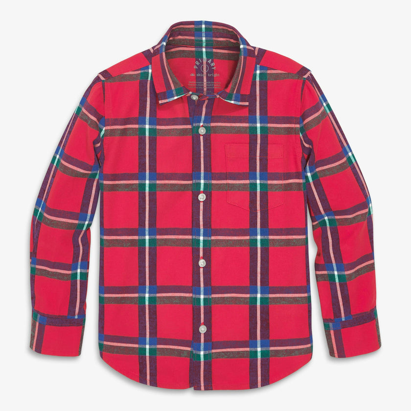 Kids long sleeve flannel button down in plaid