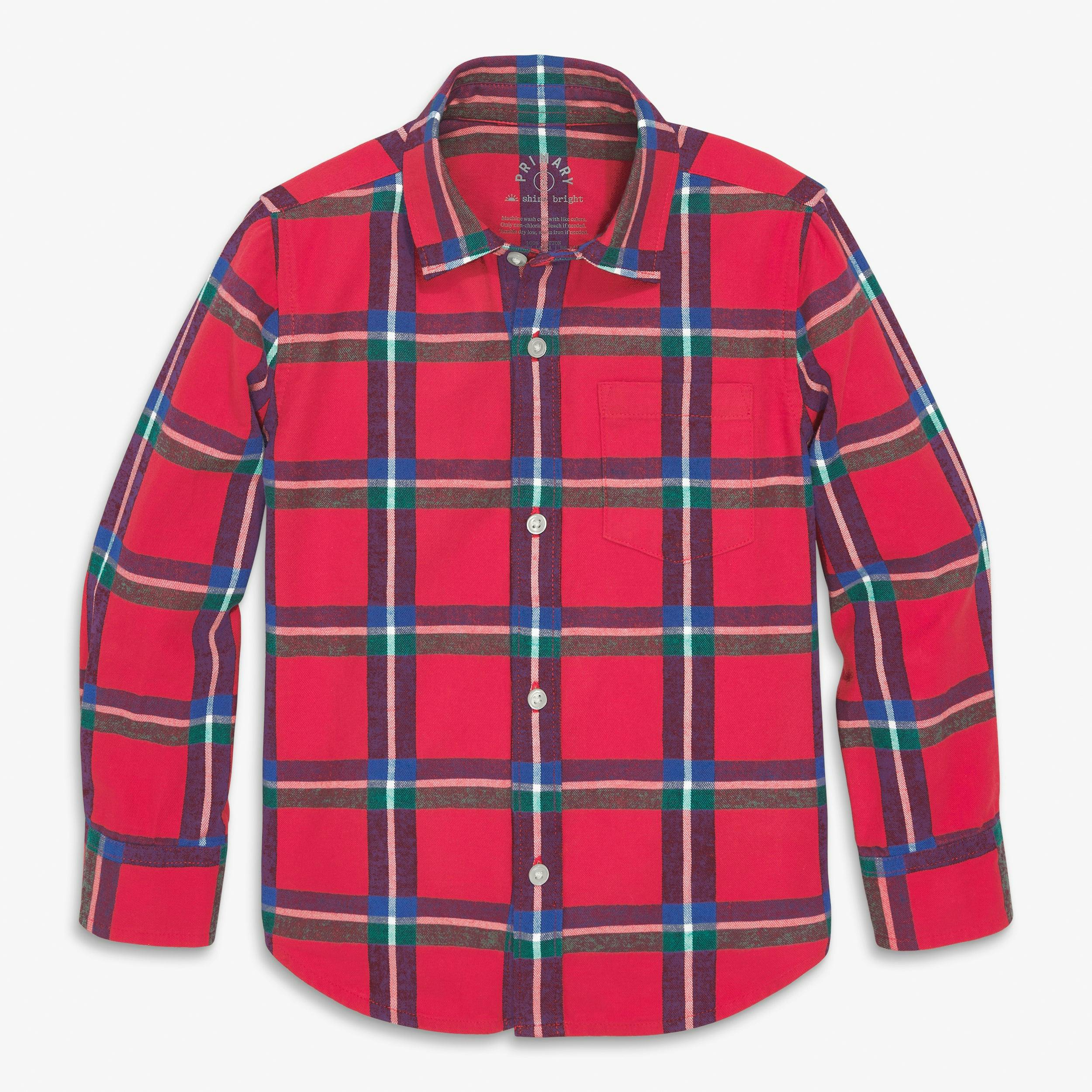 Kids long sleeve flannel button down in plaid