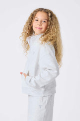Girls Quarter Zip Sweatshirt in Light Ash Gray