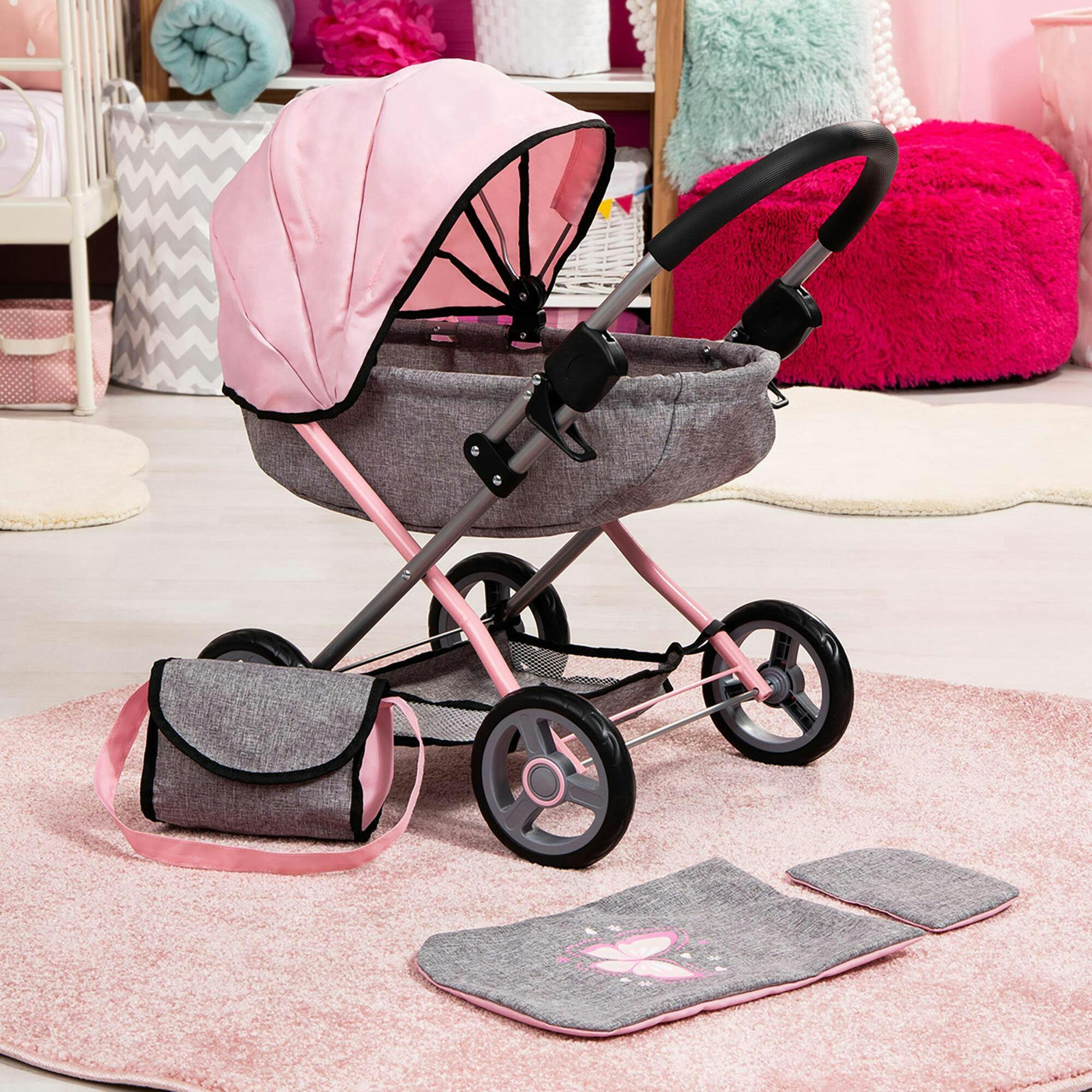 4-in-1 Toy Baby Doll Pram Stroller Cosy Set