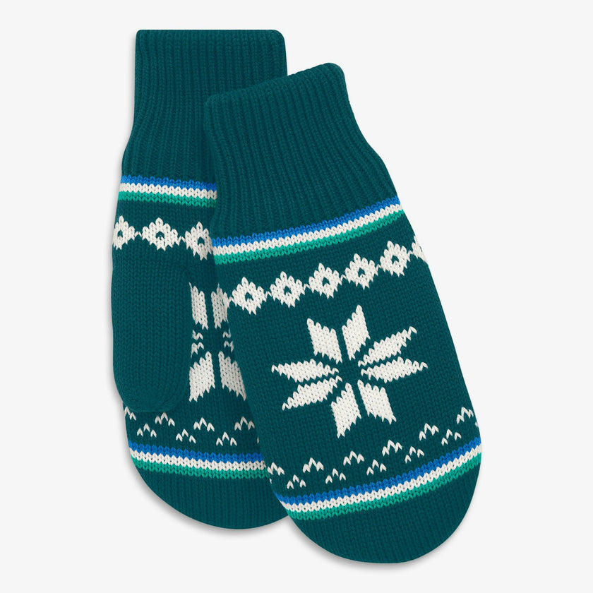 Kids knit mittens in snowflake fair isle