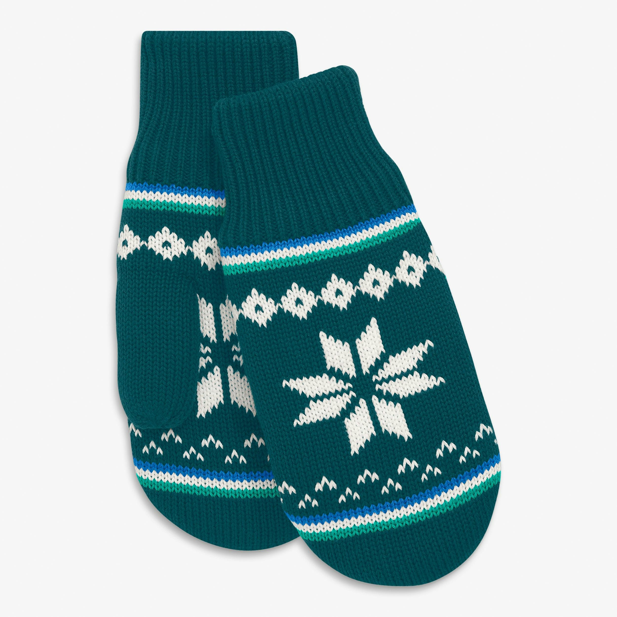 Kids knit mittens in snowflake fair isle