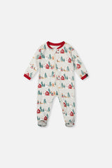 Baby Organic Cotton One Piece Christmas Pajama Beige Christmas Print